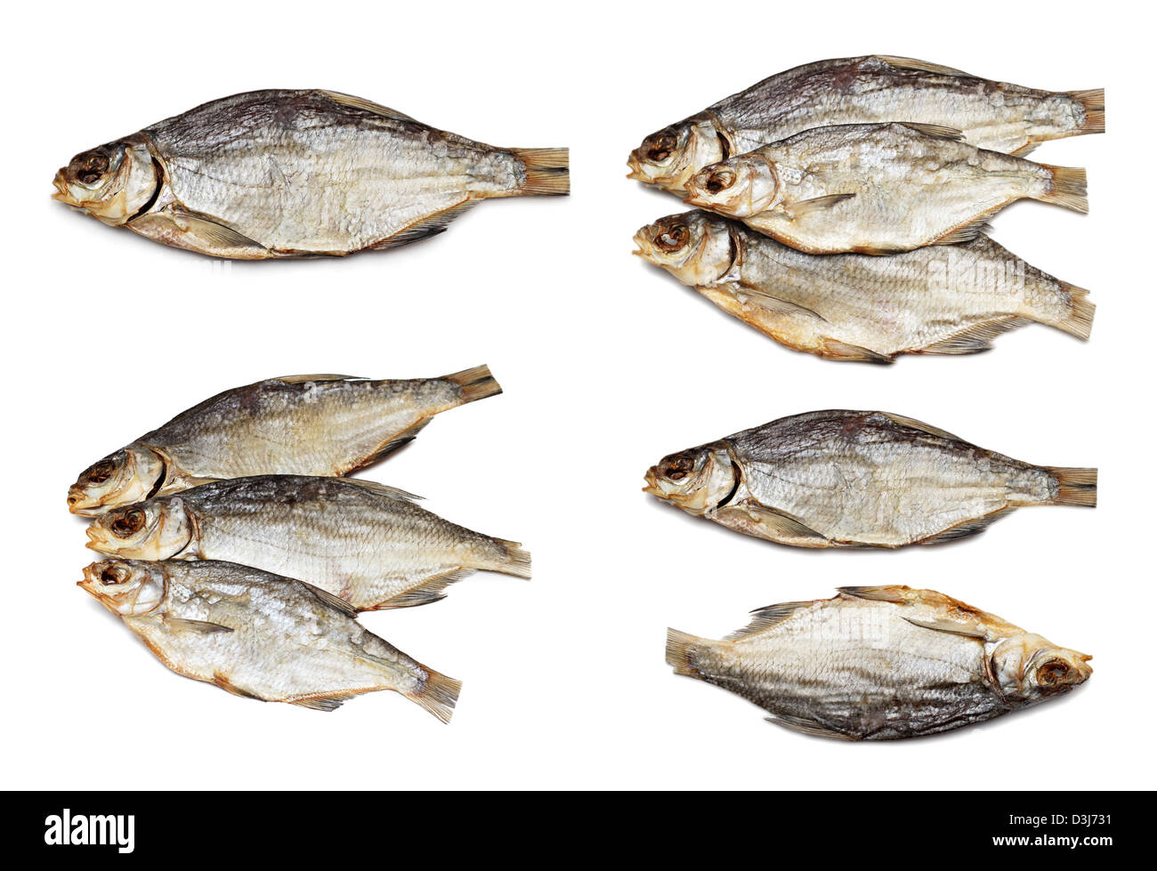 Dried fish set isolated on a white background Stock Photo