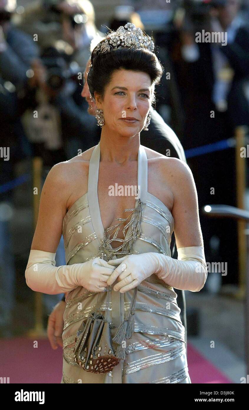 (dpa) - On the eve of the wedding of Crown Prince Frederik of Denmark and Mary Donaldson, Princess Caroline of Hanover arrives for a gala at the Royal Theatre in Copenhagen, Denmark, 13 May 2004. Stock Photo