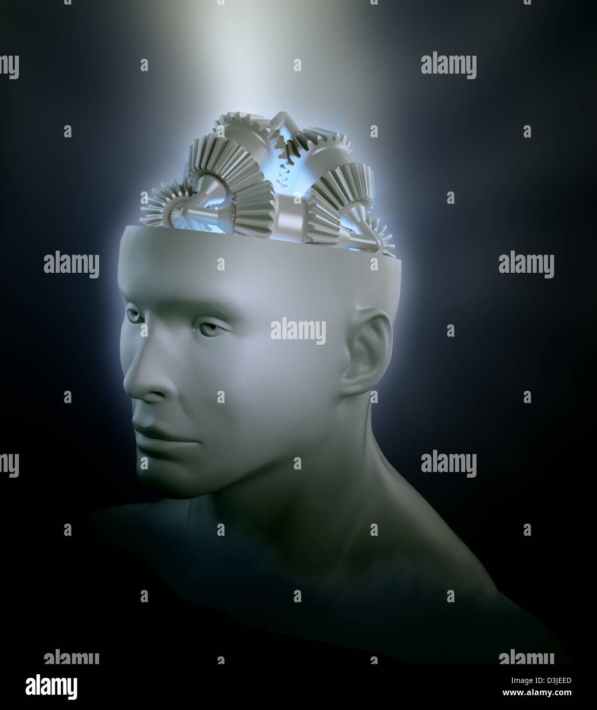 Cog wheels and gear inside a head shape -psychology and creativity concept illustration Stock Photo
