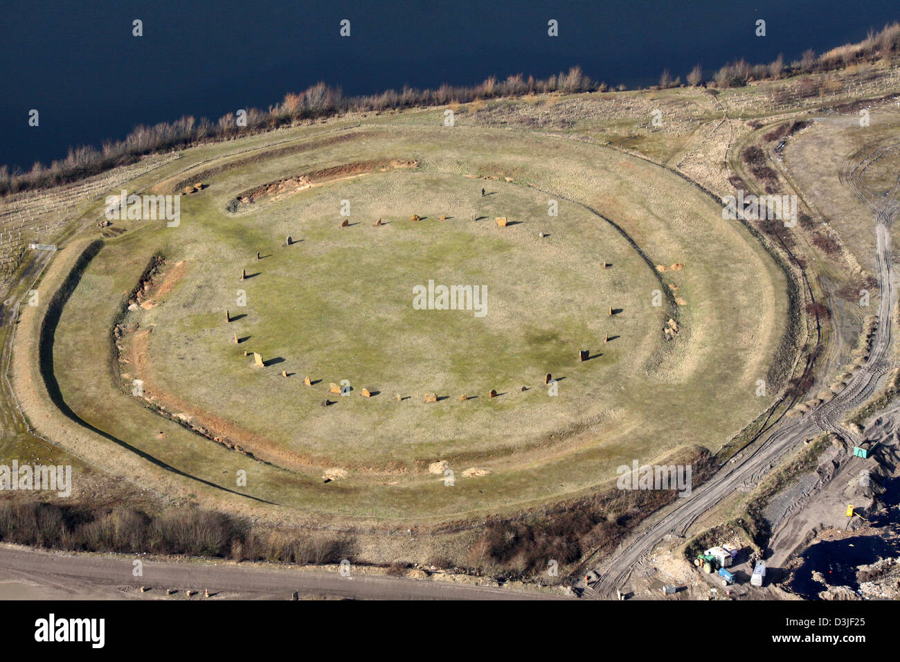 aerial view of the Devils Quoits ancient stone circle near Stanton Harcourt in Oxfordshire Stock Photo