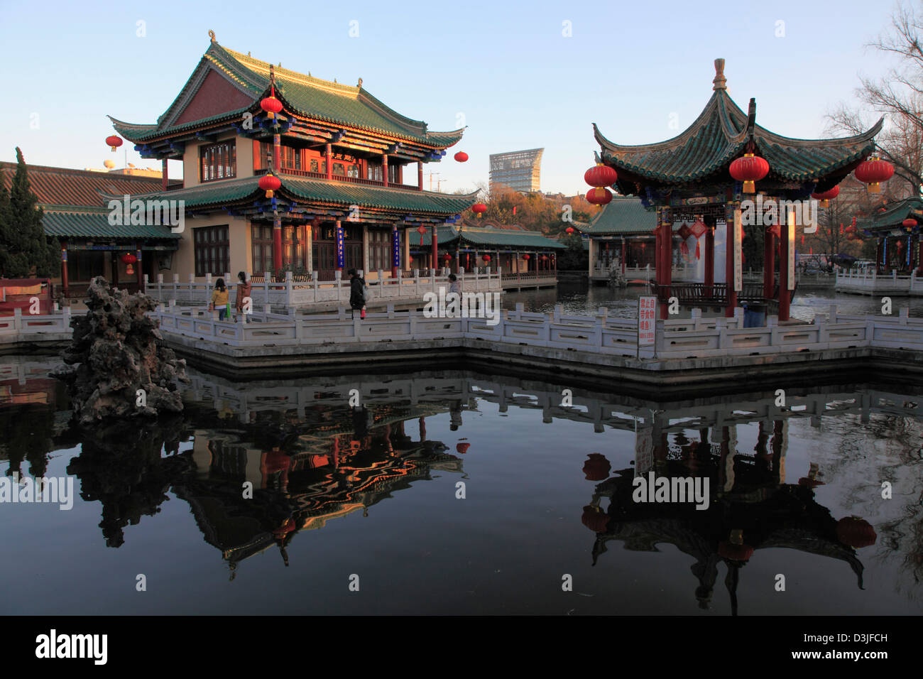 China, Yunnan, Kunming, Green Lake Park, pavilions, Stock Photo