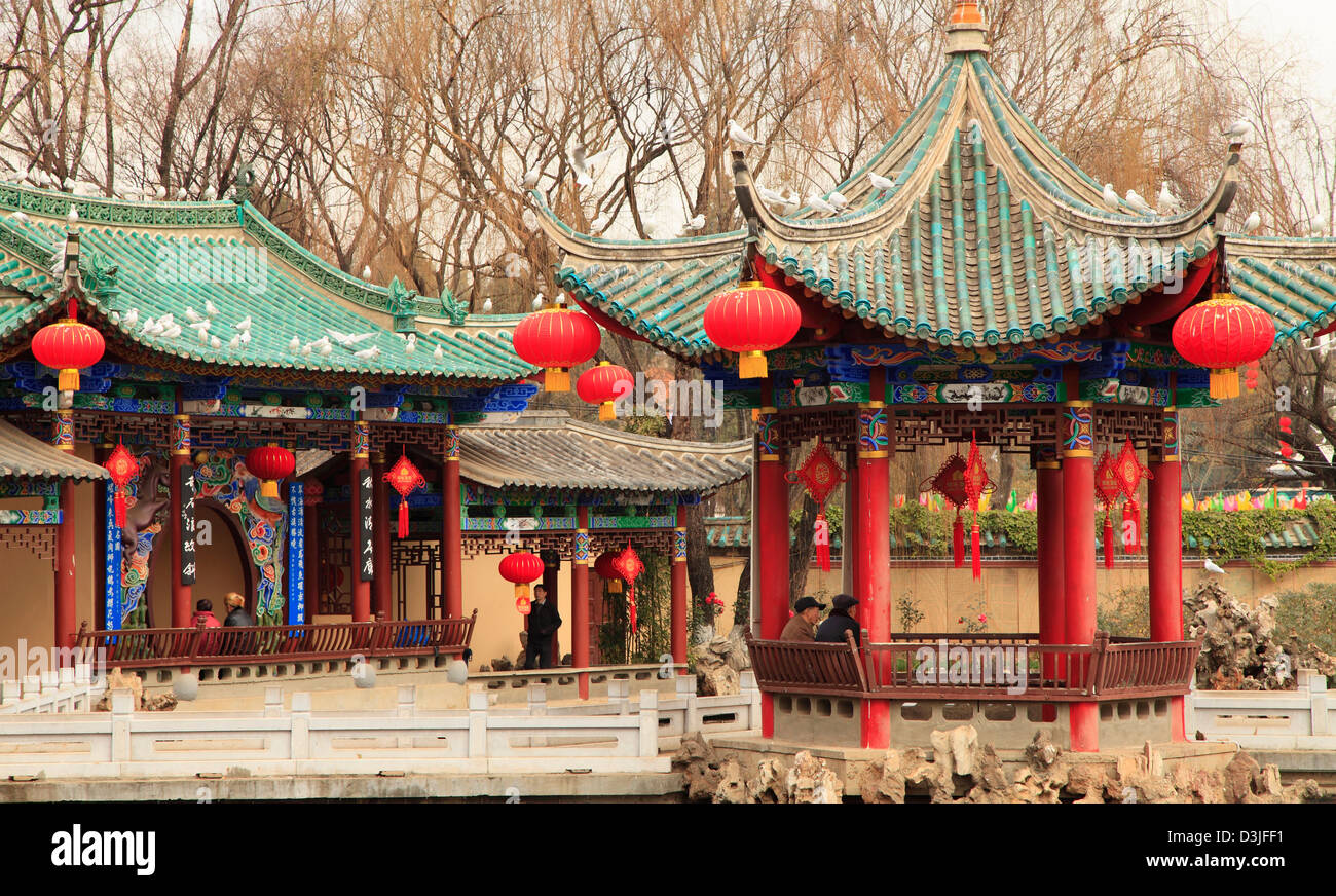 China, Yunnan, Kunming, Green Lake Park, pavilion, Stock Photo