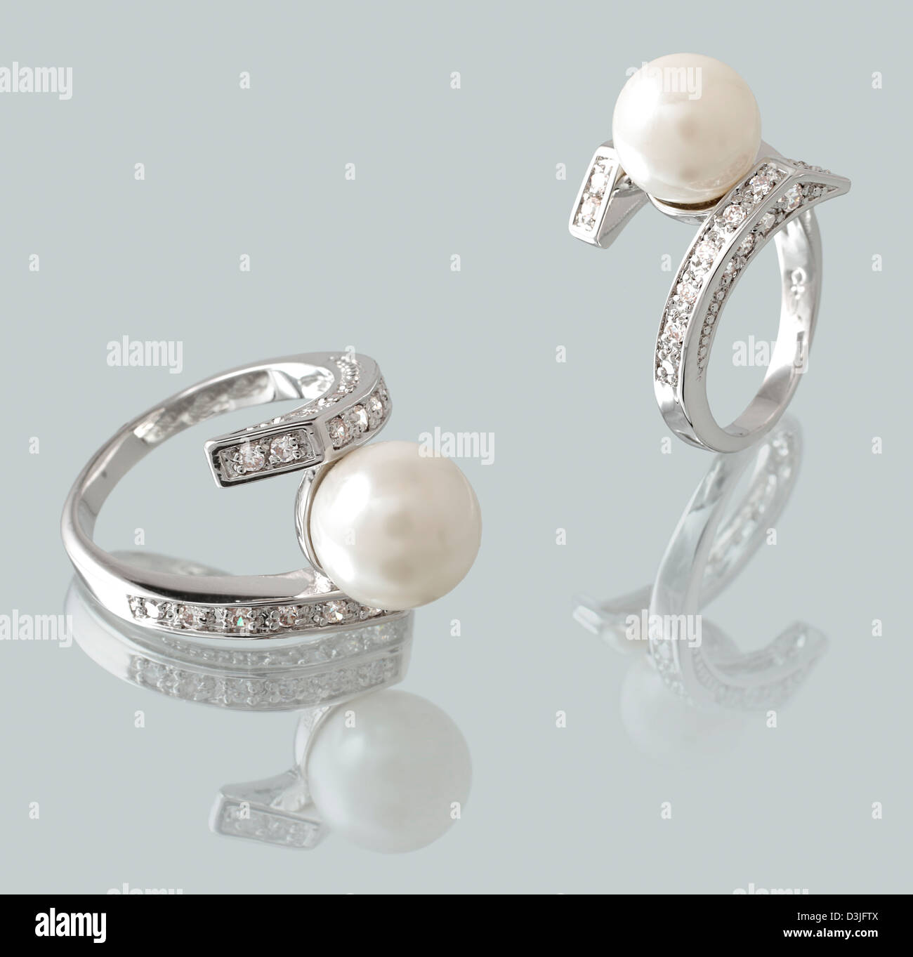 Silver ring with pearl and diamonds Stock Photo