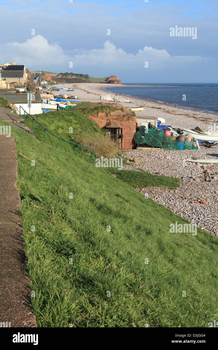 Budleigh Salterton seafront, looking towards mouth of river otter on