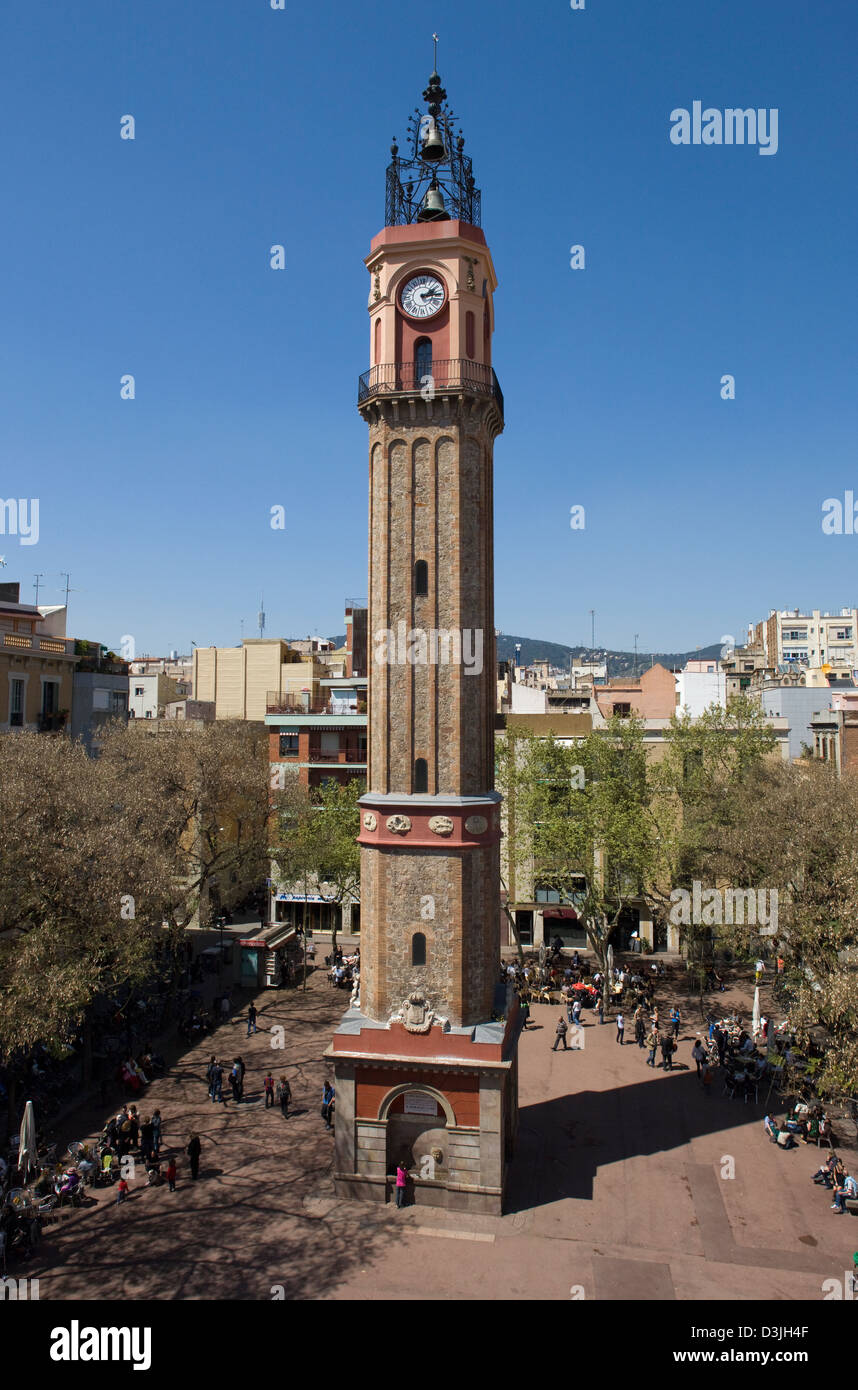Clock Tower, Plaça Rius i Taulet, Barcelona Stock Photo