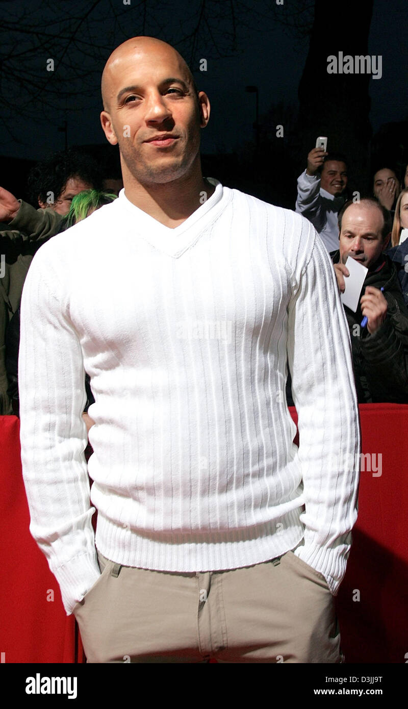 (dpa) - US actor Vin Diesel arrives for the premiere of his film 'The Pacifier' in Munich, Germany, 11 April 2005. Stock Photo