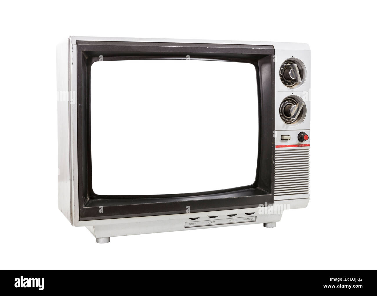 Dirty portable television isolated with cut out screen and clipping