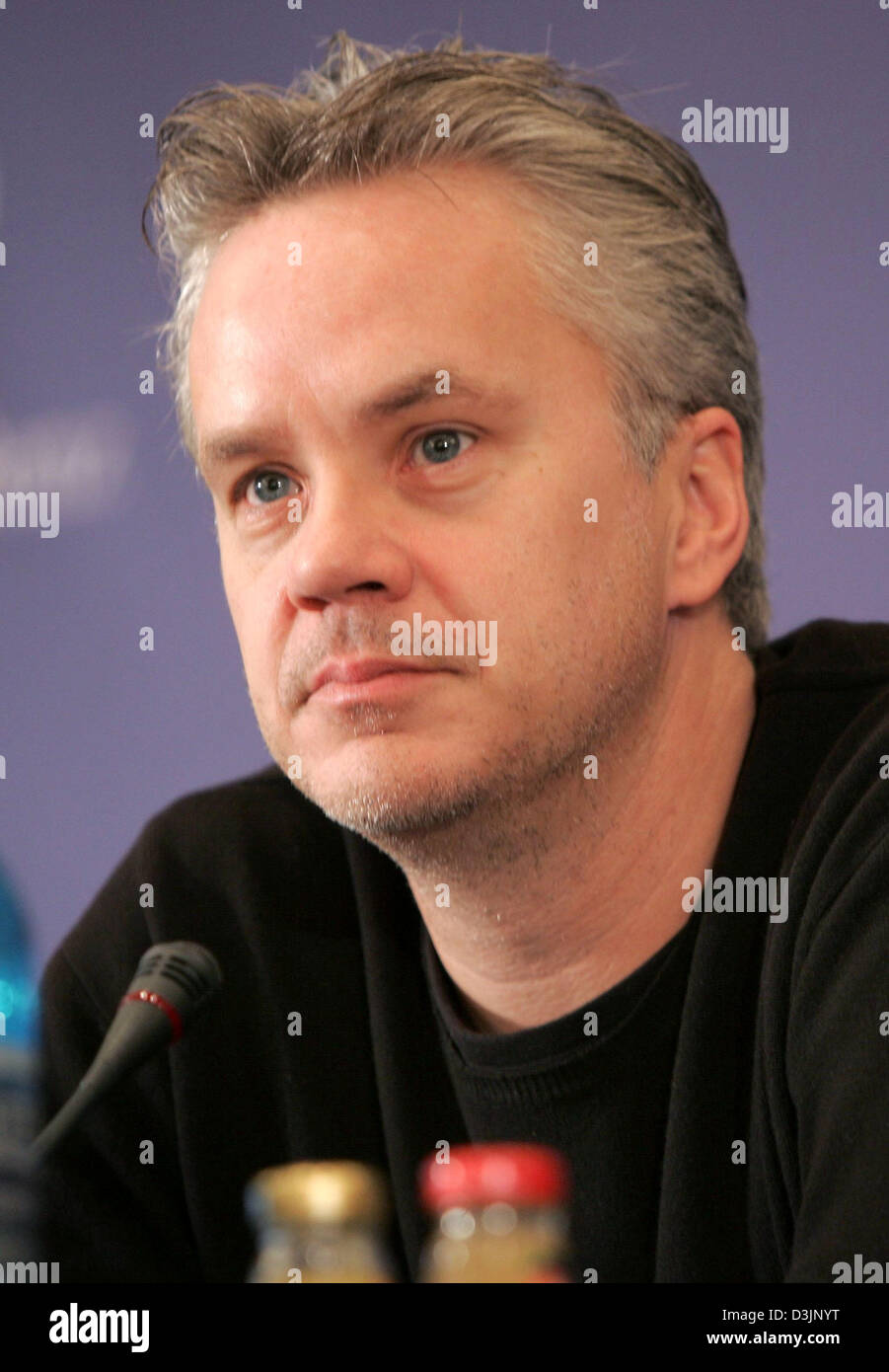 (dpa) - US actor Tim Robbins pictured during a press conference for the charity gala 'Cinema for Peace' in Berlin, Germany, 13 February 2005. The charity event, which took place on 14 February, was one of the highlights of this year's 55th Berlinale international film festival. Proceeds go to UNICEF. Stock Photo