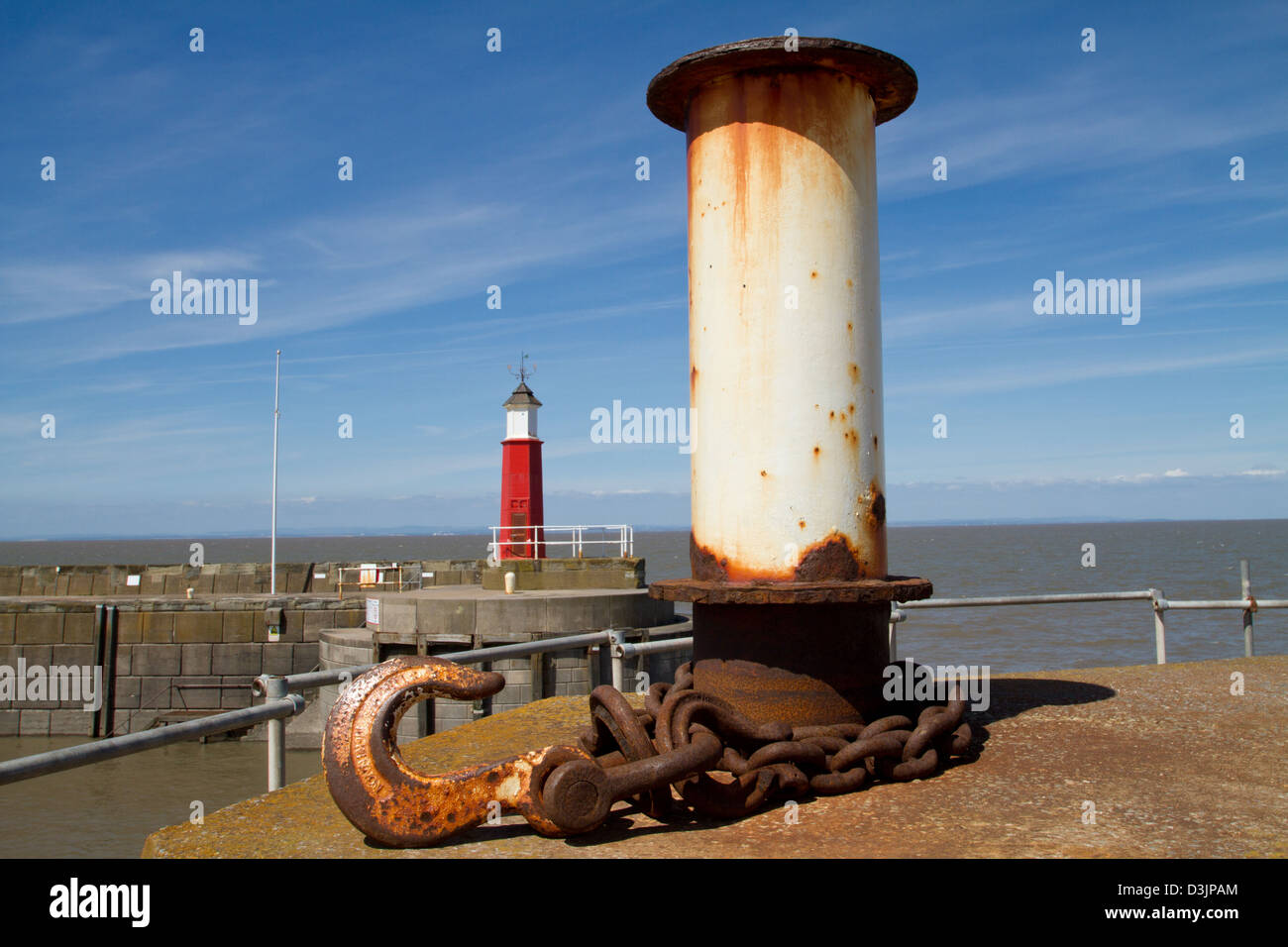Watchet harbour and lighthouse on the north coast of Somerset. Stock Photo