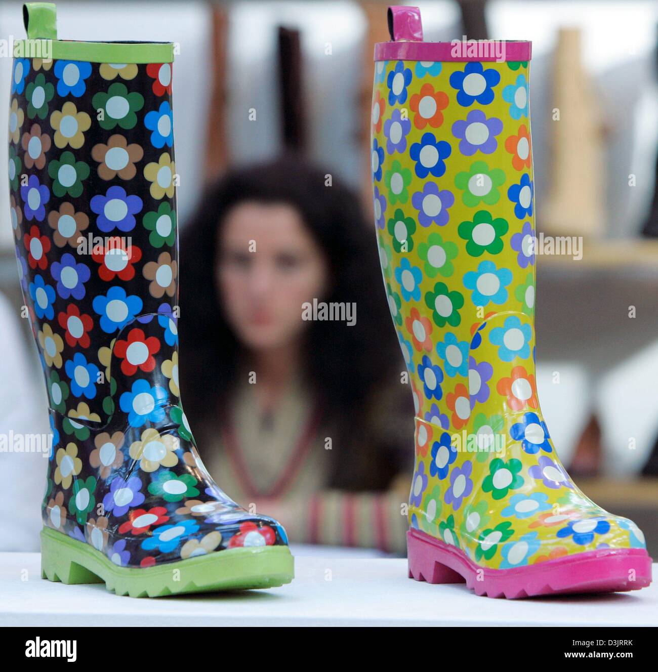 (dpa) - Colourful rubber boots are presented at the fashion fair 'Bread ...