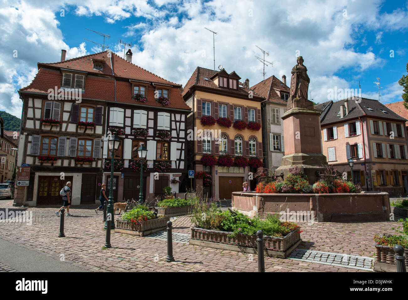 Streets of the old city center of Ribeauville, Haut-Rhin, Alsace, France Stock Photo
