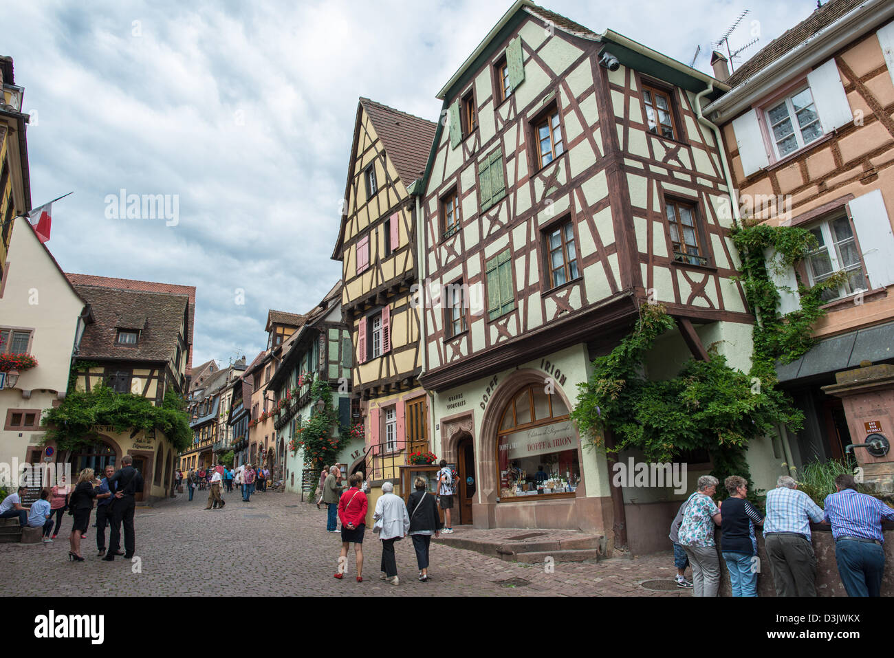 Streets in Riquewihr, Haut-Rhin, Alsace, Voges, France. Stock Photo