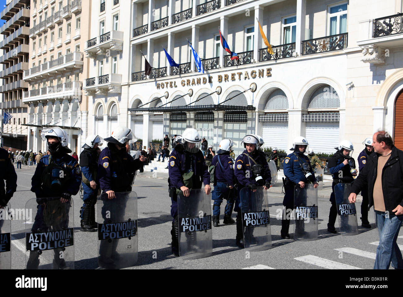 Greece, Athens. 20th February 2013. Riot police at an anti austerity ...