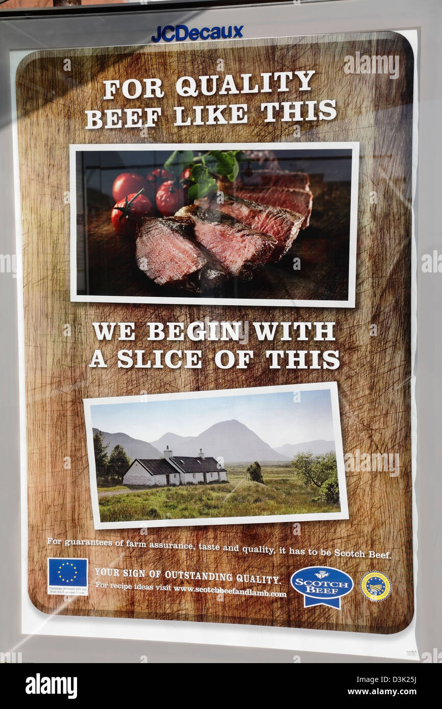 An advertisement in a bus stop shelter, Scotland, UK Stock Photo