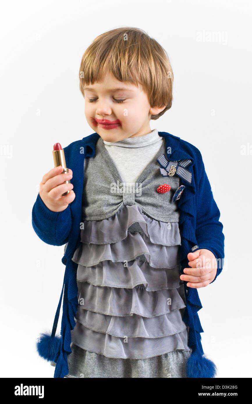 Child with lipstick Stock Photo Alamy