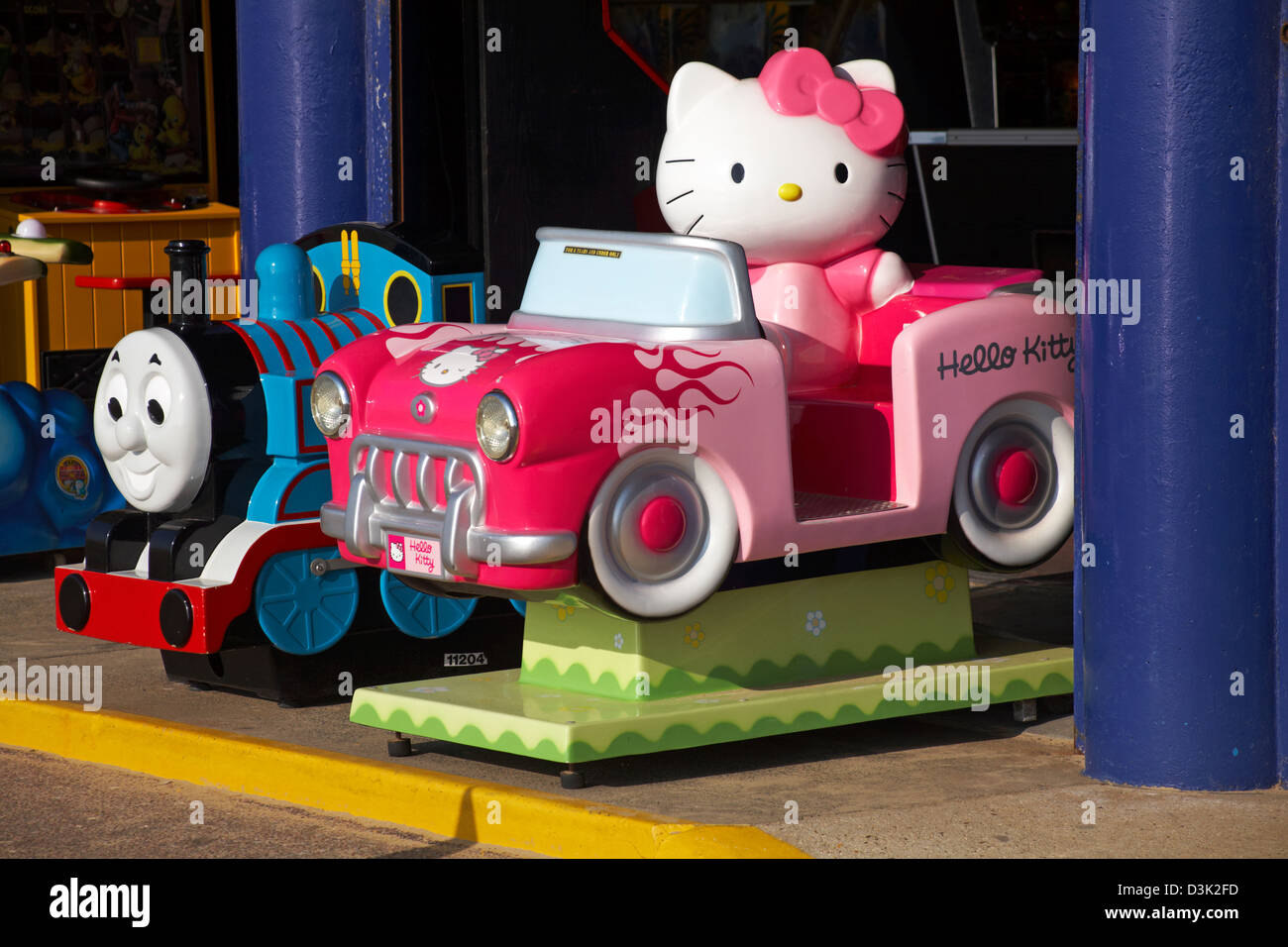Hello Kitty car and Thomas the Tank Engine rides at Bournemouth amusements  arcade, Bournemouth, Dorset UK in February Stock Photo - Alamy