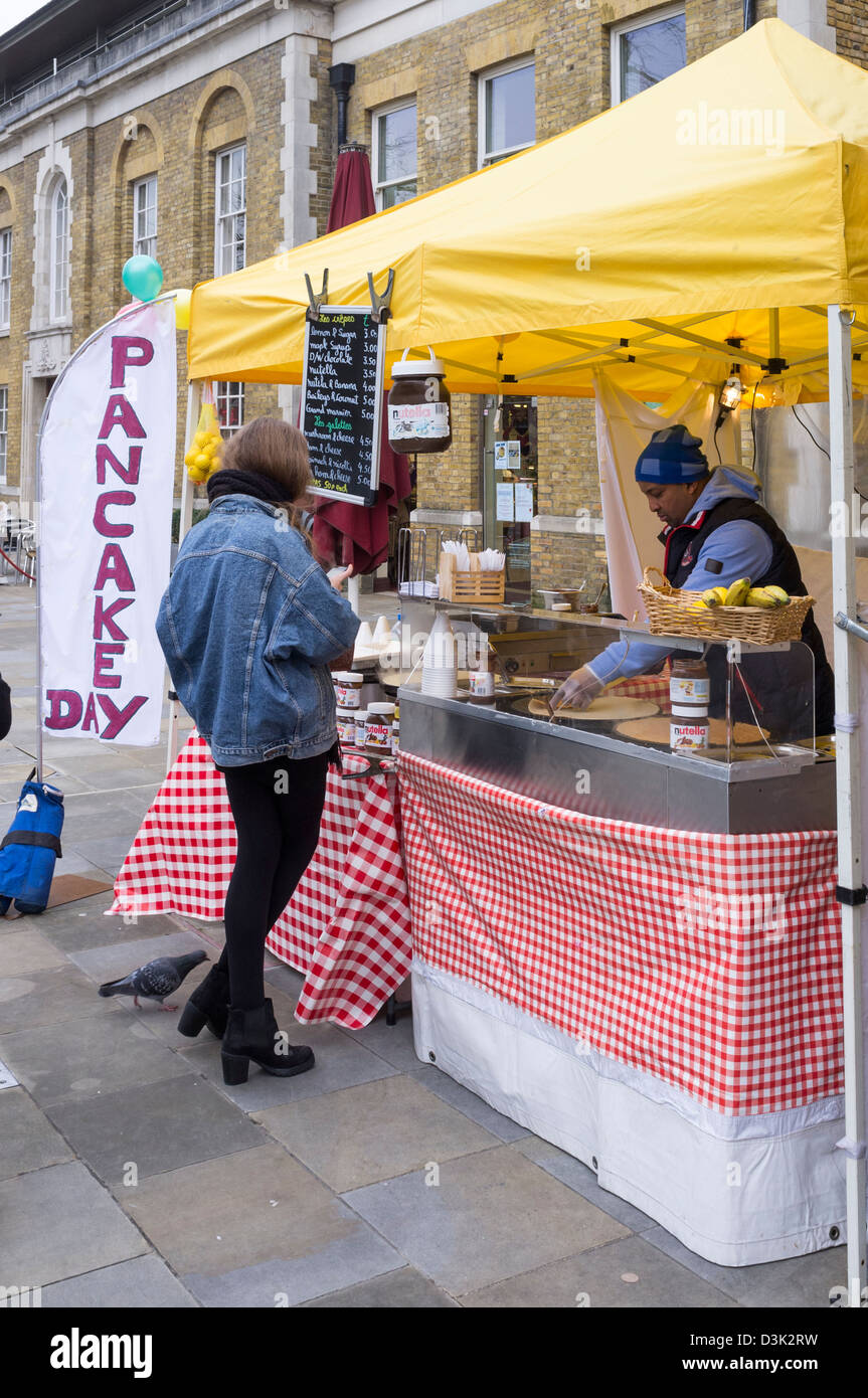 Pancake stand on Duke Of York Square, Kings Road on Panake day 2013