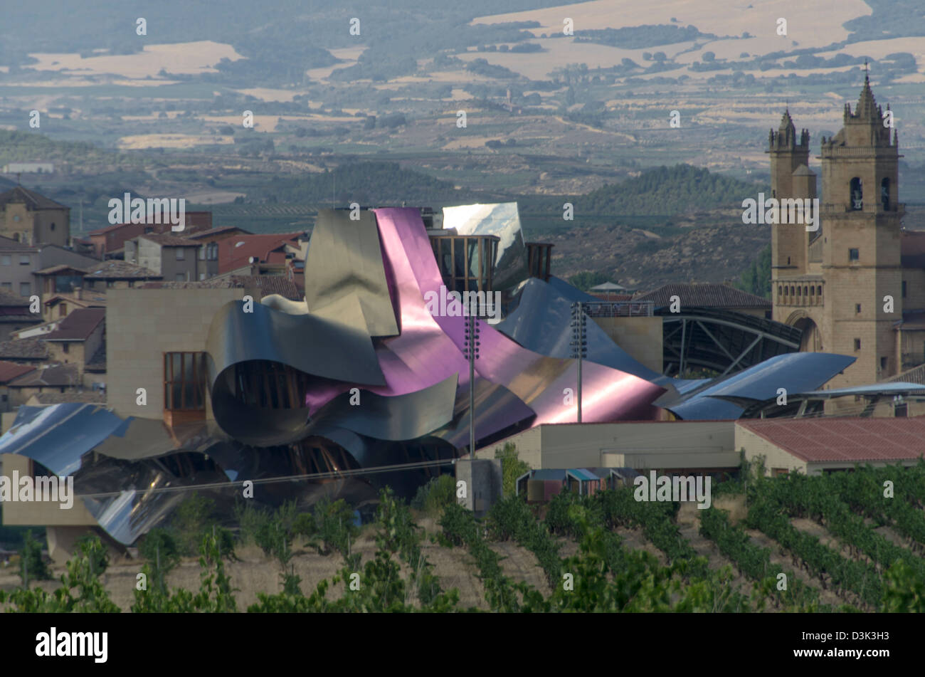 El Ciego panoramic views with Marques de Riscal winery, La Rioja, Spain Stock Photo