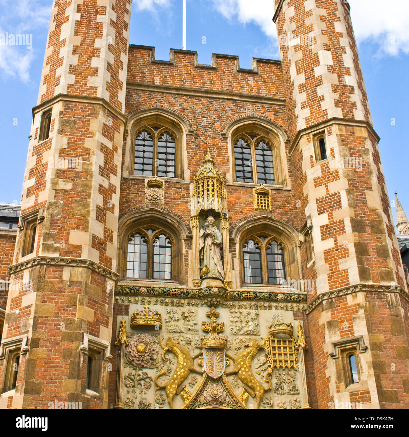 Decorative ornate gatehouse entrance of 16th-century grade 1 listed St John's College Cambridge Cambridgeshire England Europe Stock Photo