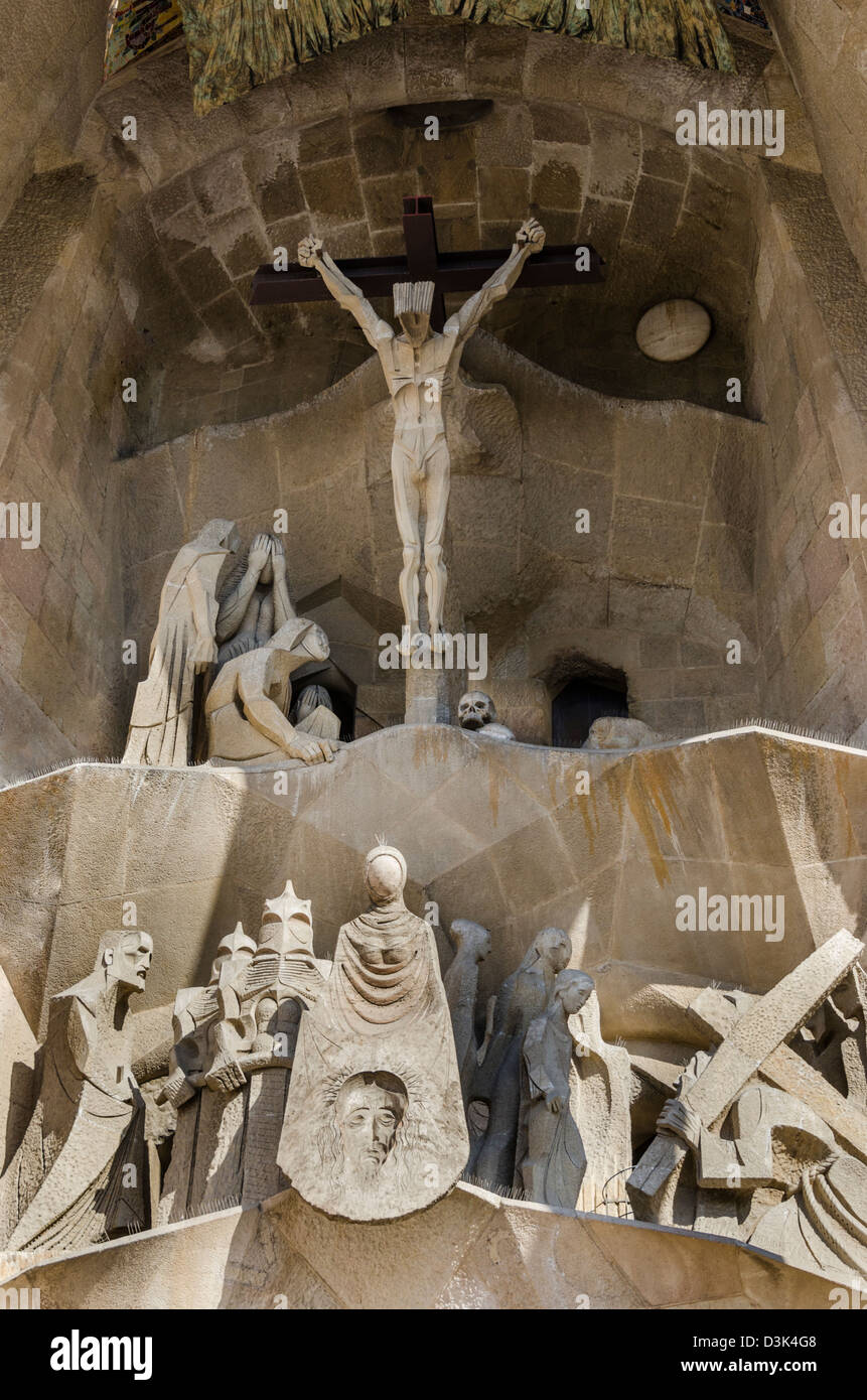 Crucifix statue on the exterior of the Sagrada Familia designed by