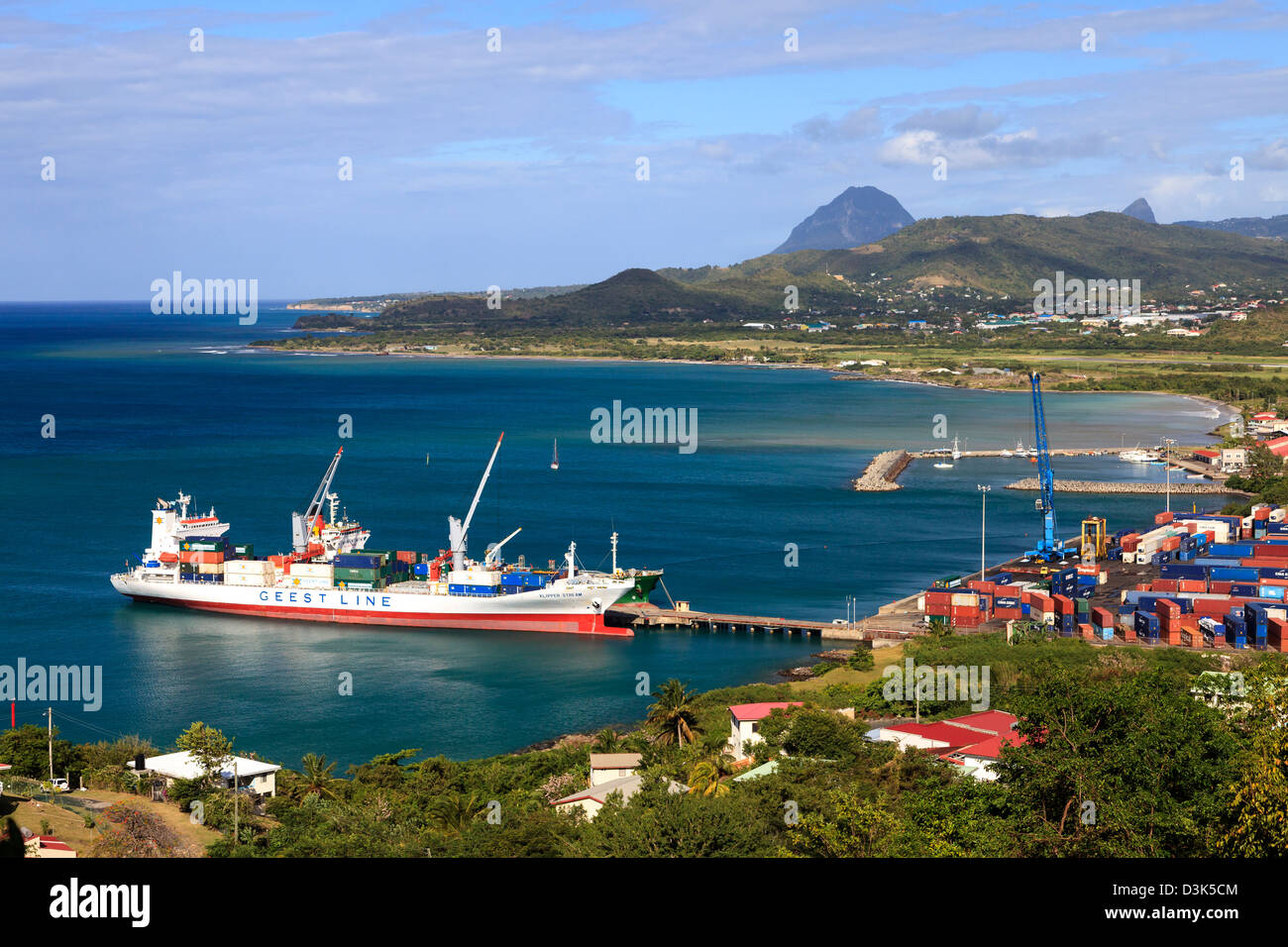 Vieux Fort harbour and marina in Vieux Fort Bay, St Lucia, view north on the west cost with the