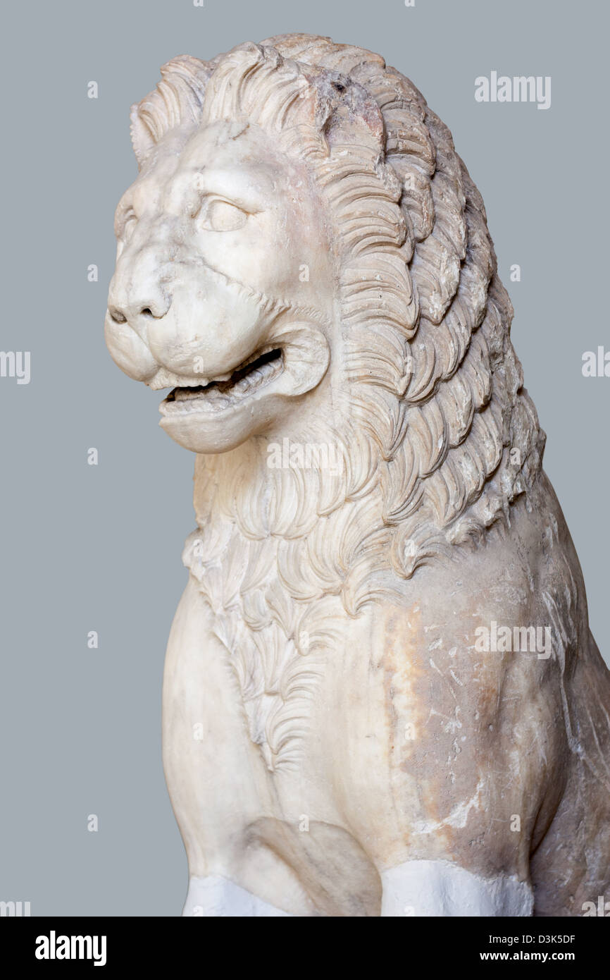 4th century BC Greek statue of funerary lion on grey Stock Photo