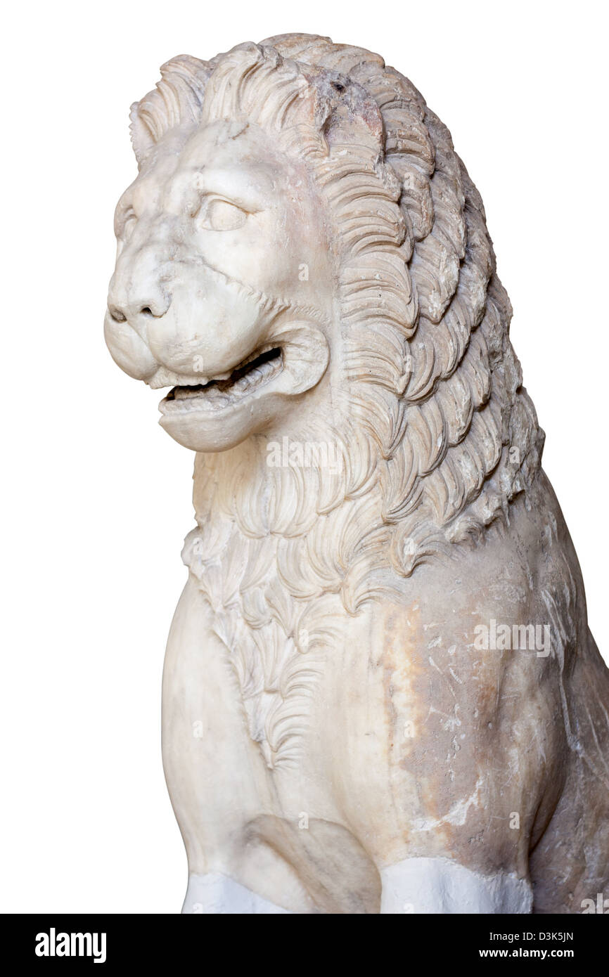 4th century BC Greek statue of funerary lion on white Stock Photo