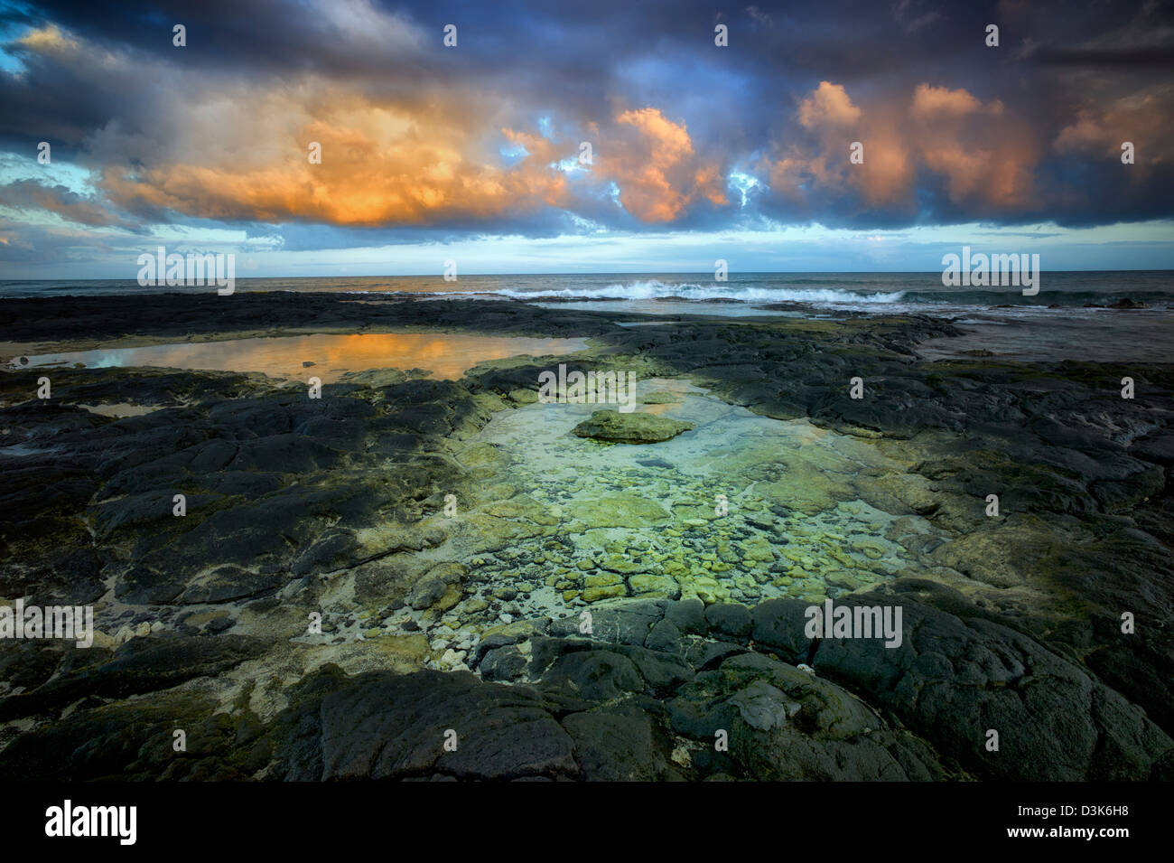 Tidepools and sunrise on the Kohala Coast. The Big Island, Hawaii. Stock Photo