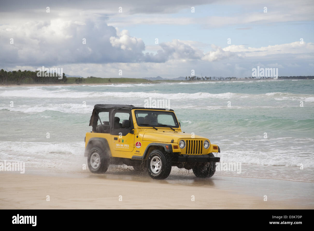 america, caribbean sea, hispaniola island, dominican republic, area of punta cana, beach, off-road car Stock Photo