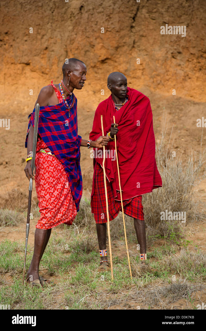 Maasai men talking, Selenkay Conservancy, Kenya Stock Photo