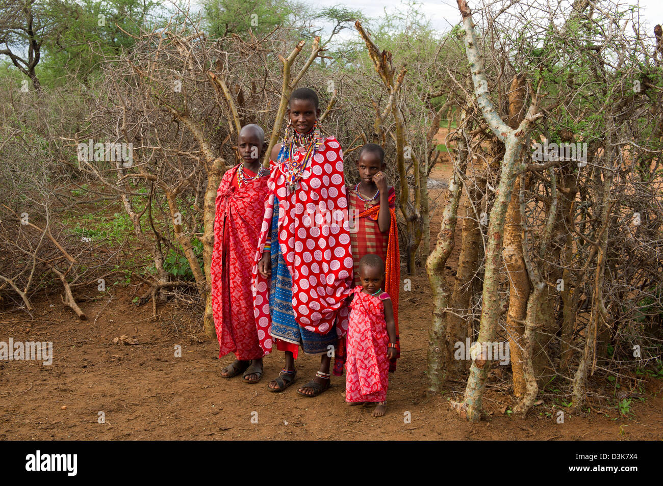 Maasai children at a manyatta, Selenkay Conservancy, Kenya Stock Photo
