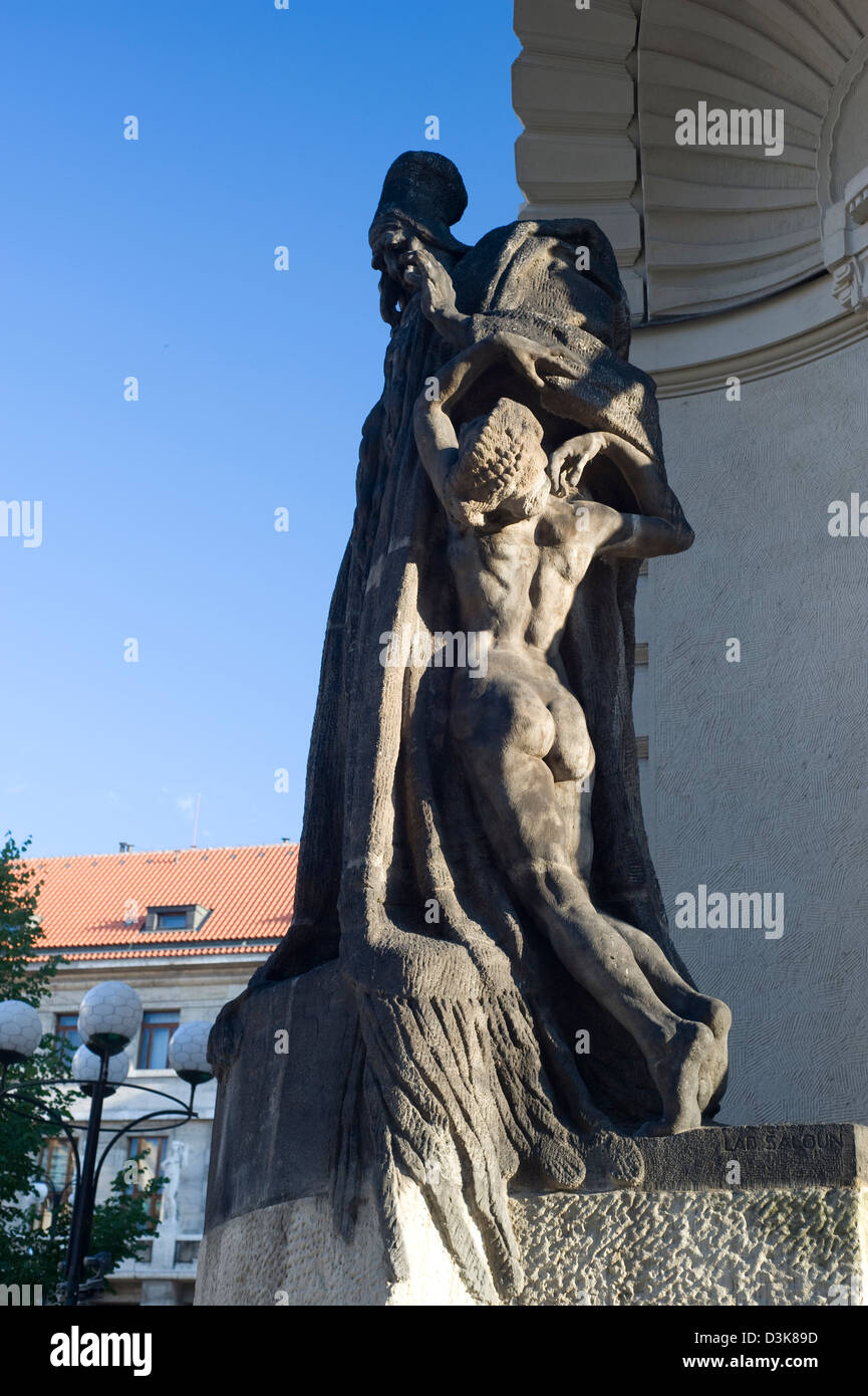 Sculpture of Rabbi Yehuda Loew at New City Hall in Prague Stock Photo