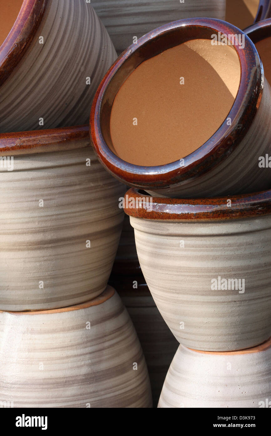 Glazed garden plant pots Stock Photo Alamy