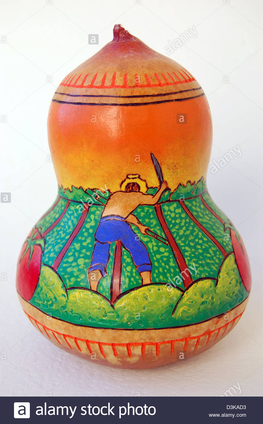 Mexican gourd squash hand painted with folk art like image of worker ... Mexican gourd squash hand painted with folk art like image of worker ...