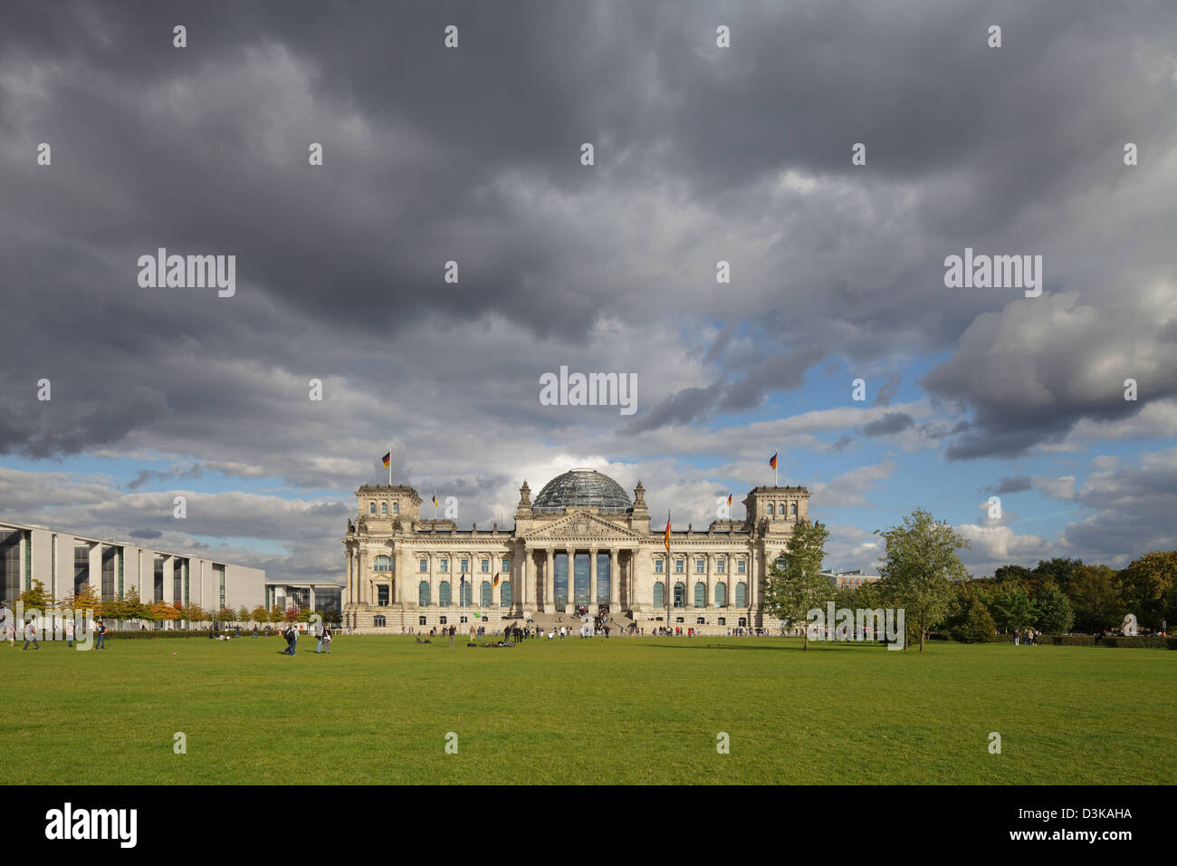 Berlin, Germany, dark clouds over the Reichstag and the Republic Square ...