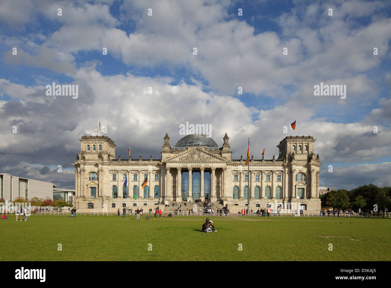 Berlin, Germany, dark clouds over the Reichstag and the Republic Square ...