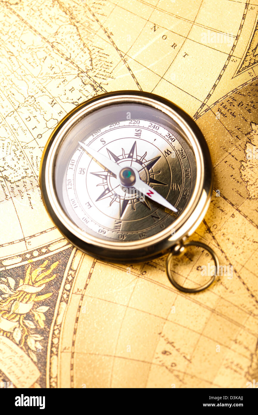 Close up view of the compass on old map Stock Photo - Alamy