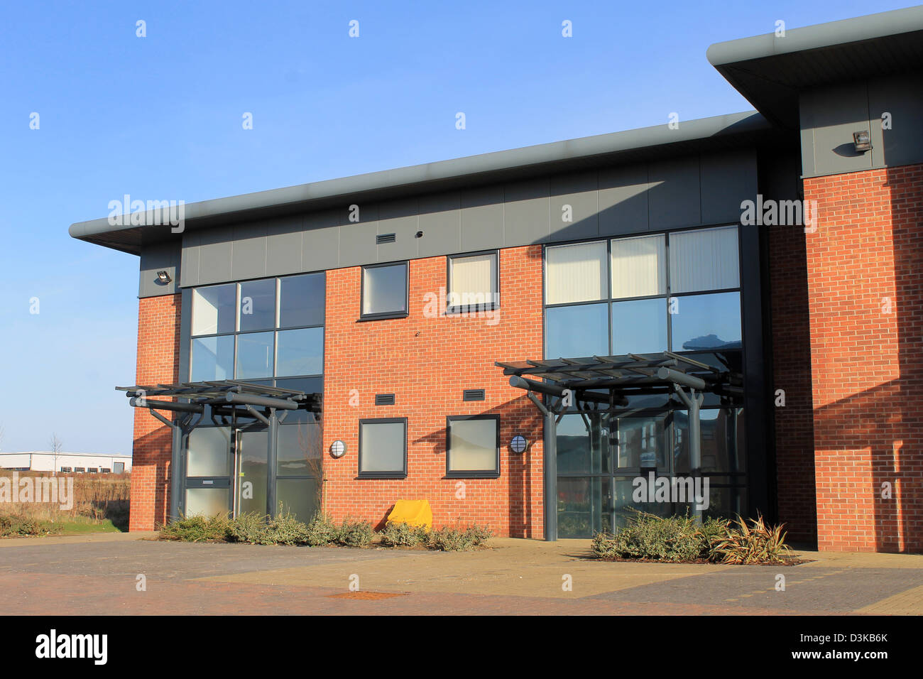 Exterior of empty modern office building on business park, Scarborough, England. Stock Photo