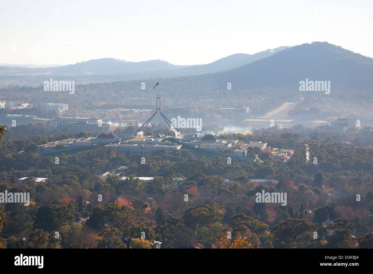View of Parliament House from Red Hill Canberra Australia Stock Photo