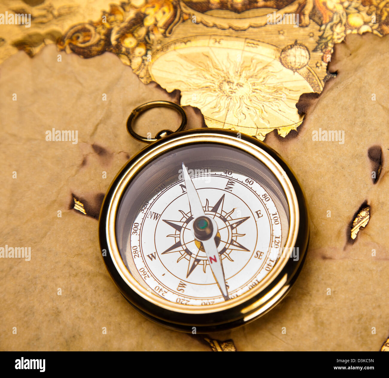 Compass on the old map background Stock Photo - Alamy