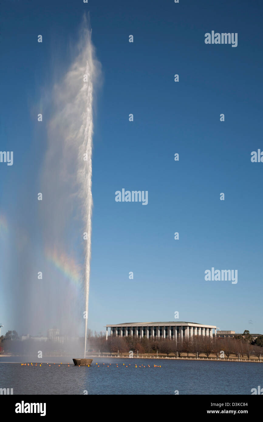 Captain Cook Memorial Jet on Lake Burley Griffin with National Library ...