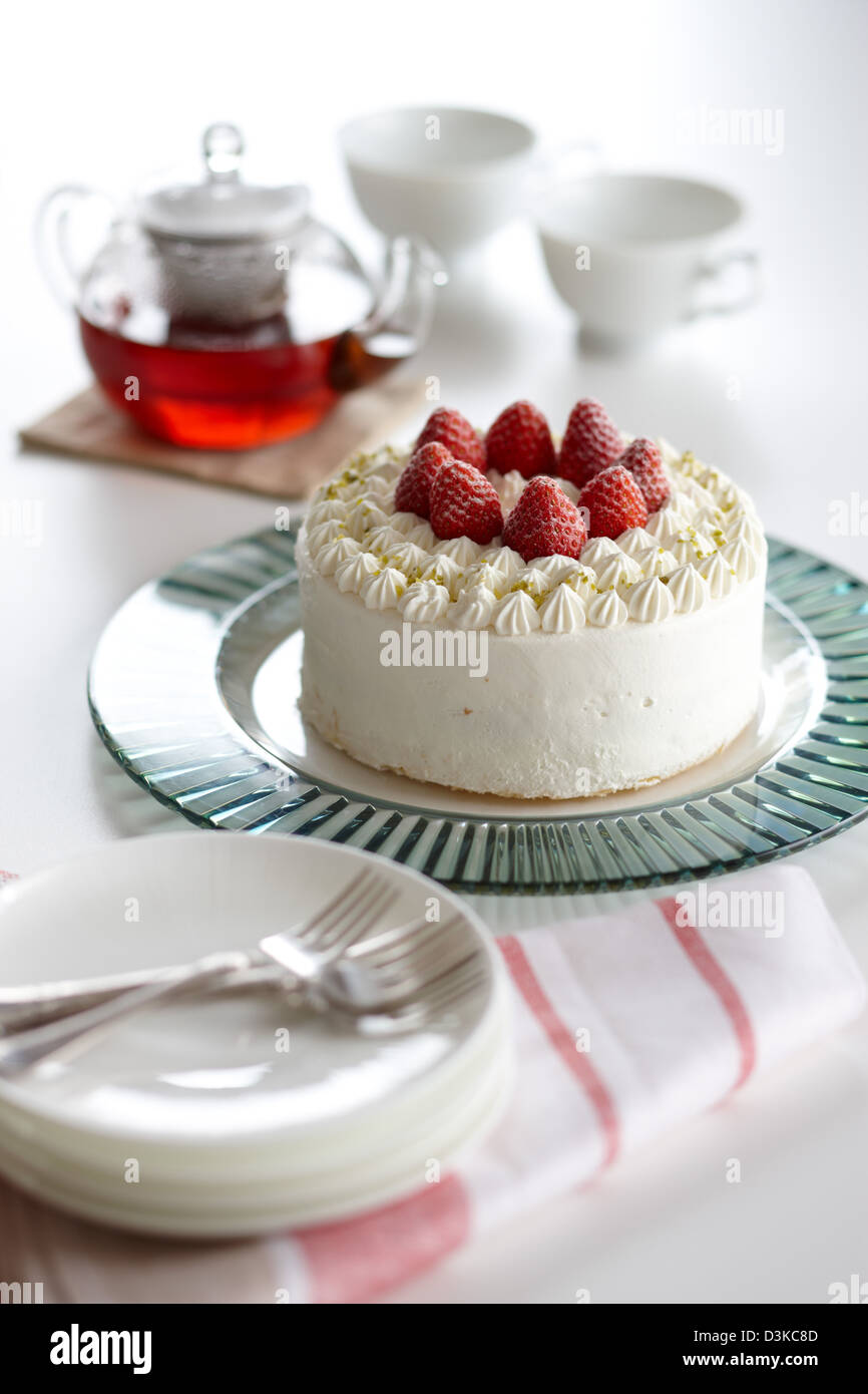 Strawberry shortcake on a glass plate Stock Photo - Alamy