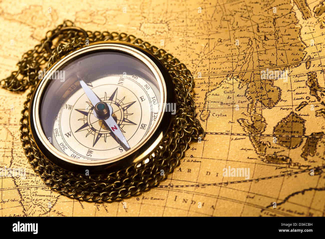 Close up view of the compass on old map Stock Photo - Alamy