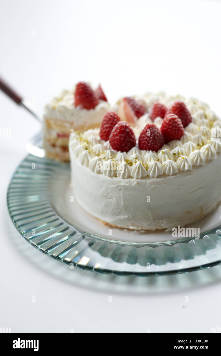 Strawberry shortcake on a glass plate Stock Photo - Alamy