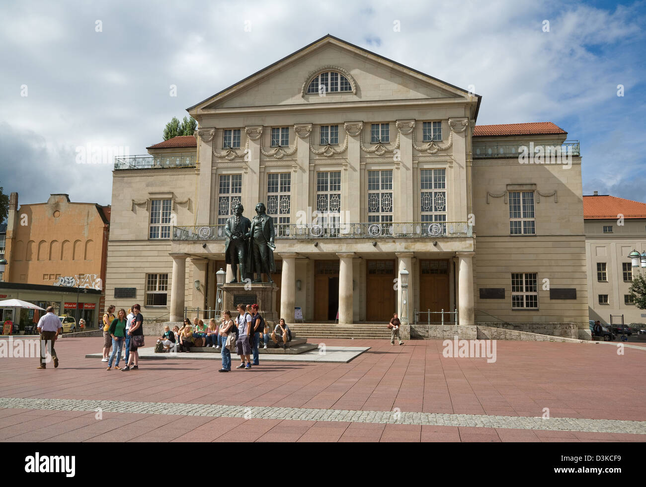 Weimar, Germany, the German National Theatre and Goethe-Schiller Monument Stock Photo