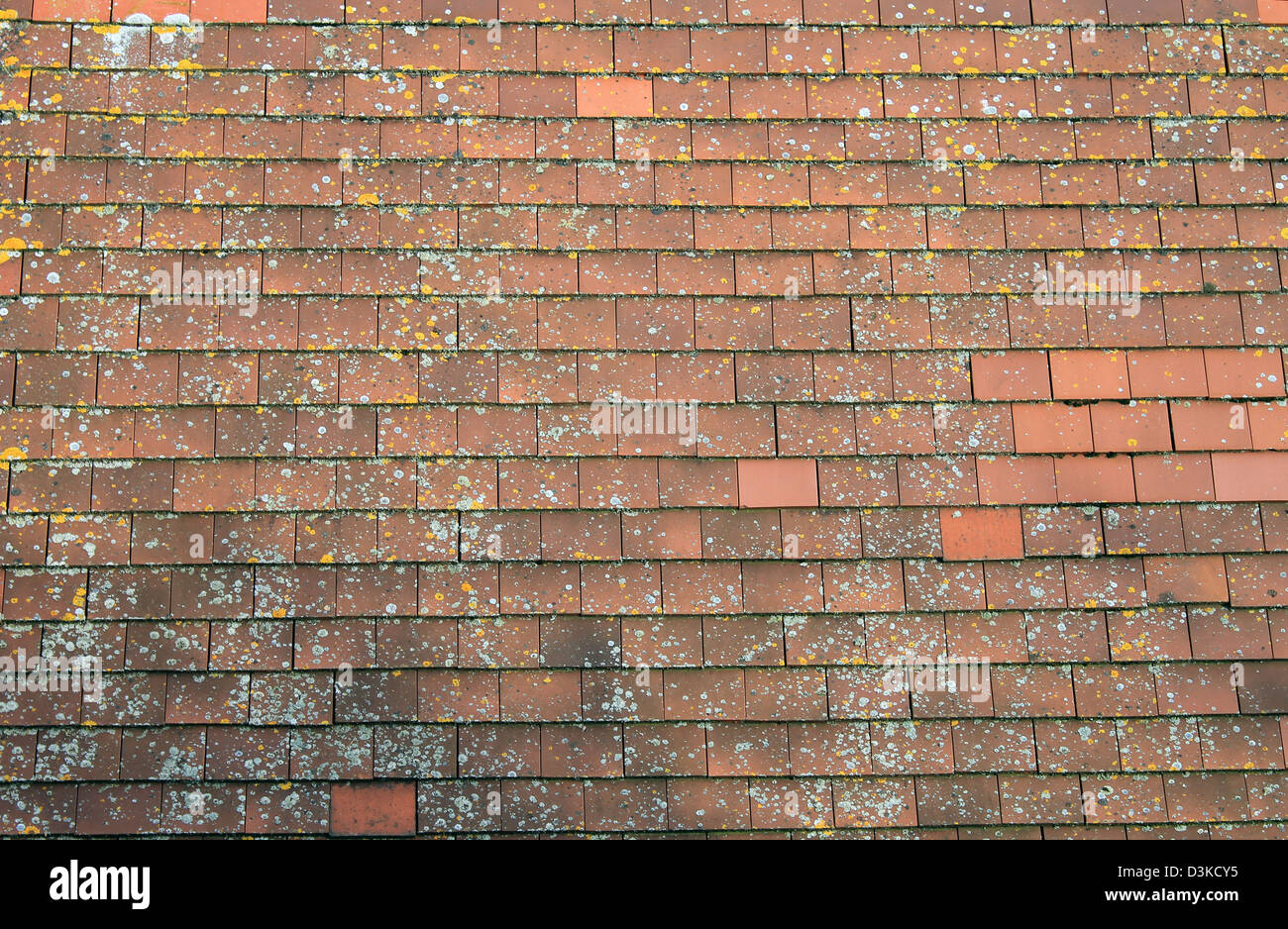 Abstract background of old red tiled roof on house. Stock Photo