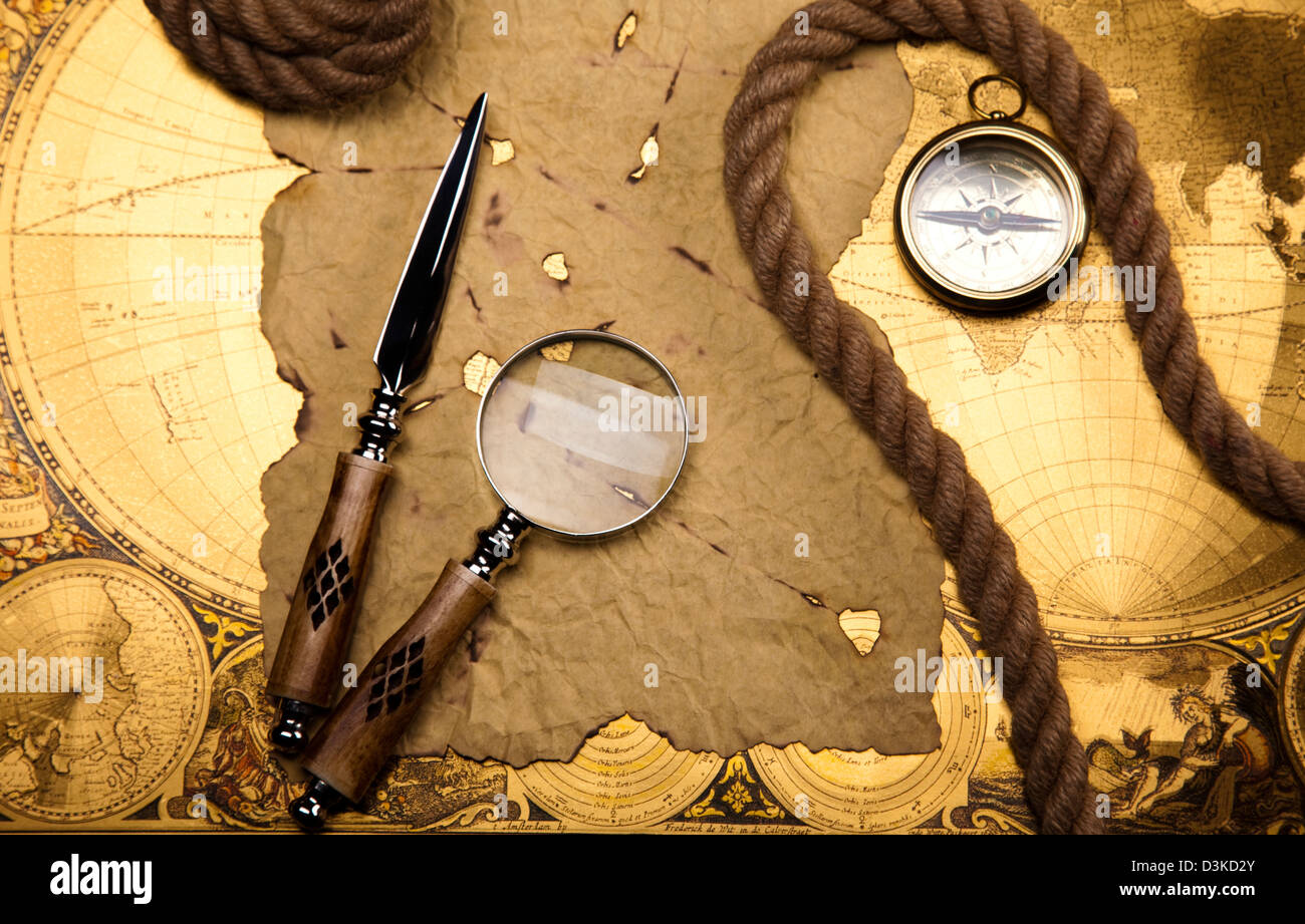 Magnifying glass and Compass Stock Photo Alamy