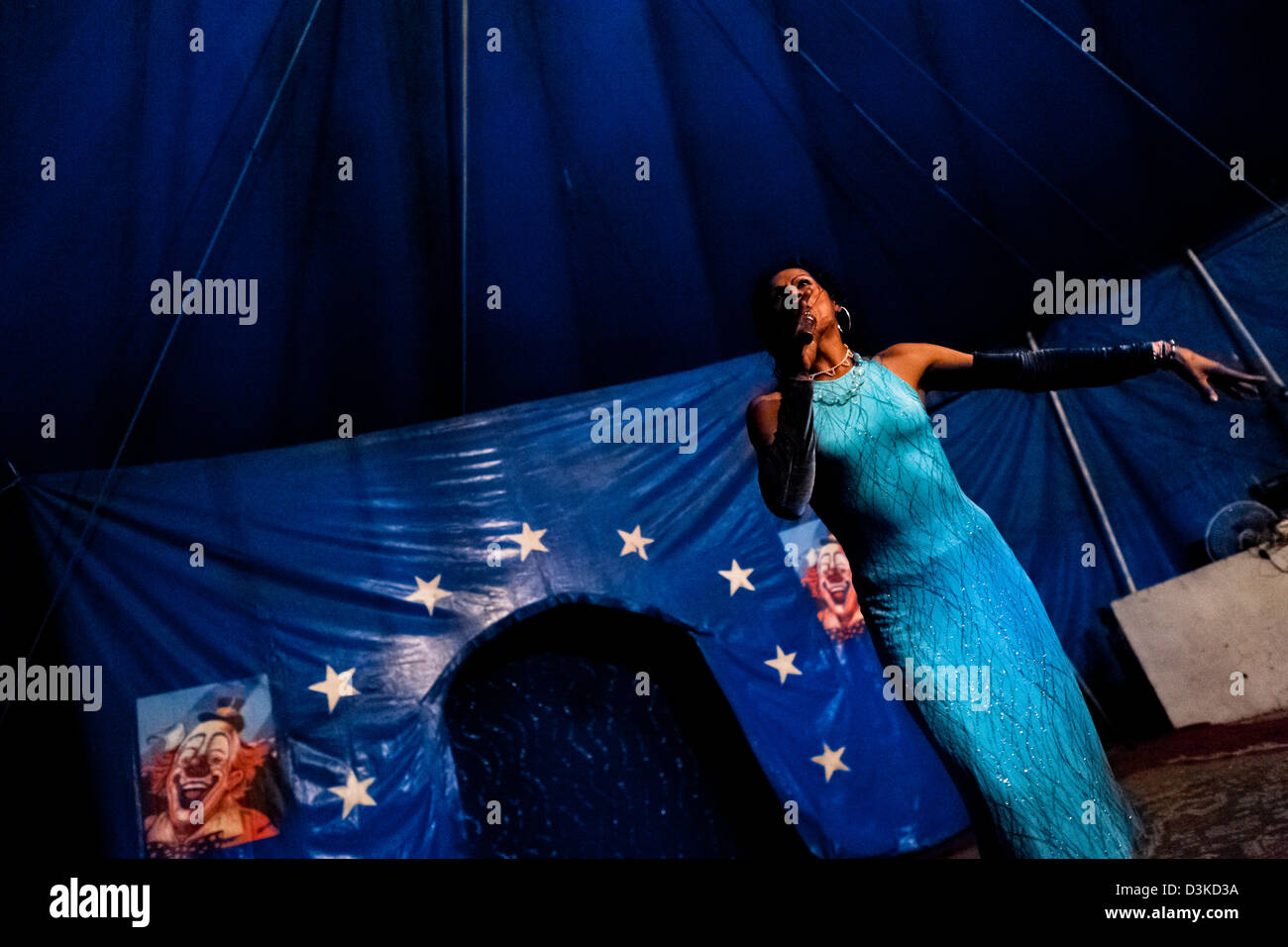 Enrique, a Salvadorean transvestite, performs at the Circo Brasilia, a family run circus travelling in Central America. Stock Photo