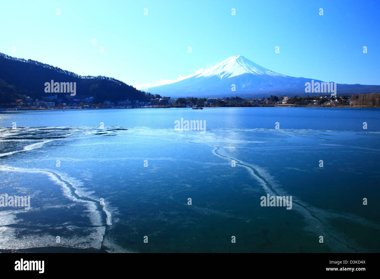 Mount Fuji and Kawaguchi Lake, Yamanashi Prefecture Stock Photo