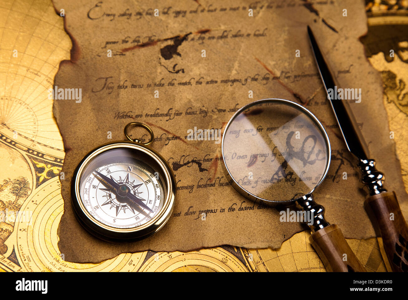 Magnifying glass and Compass Stock Photo - Alamy